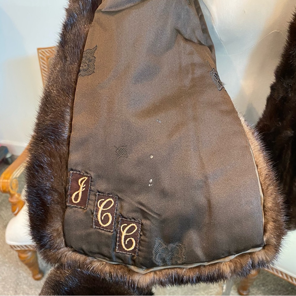 Vintage 1960s Dark Brown Genuine Mink Fur Wrap Shawl Stole - Picture 7 of 11